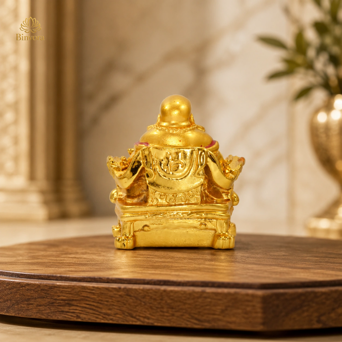 Feng Shui Laughing Buddha Sitting On Chair Ingot, Sitting with Money Coin Statue for Good Luck