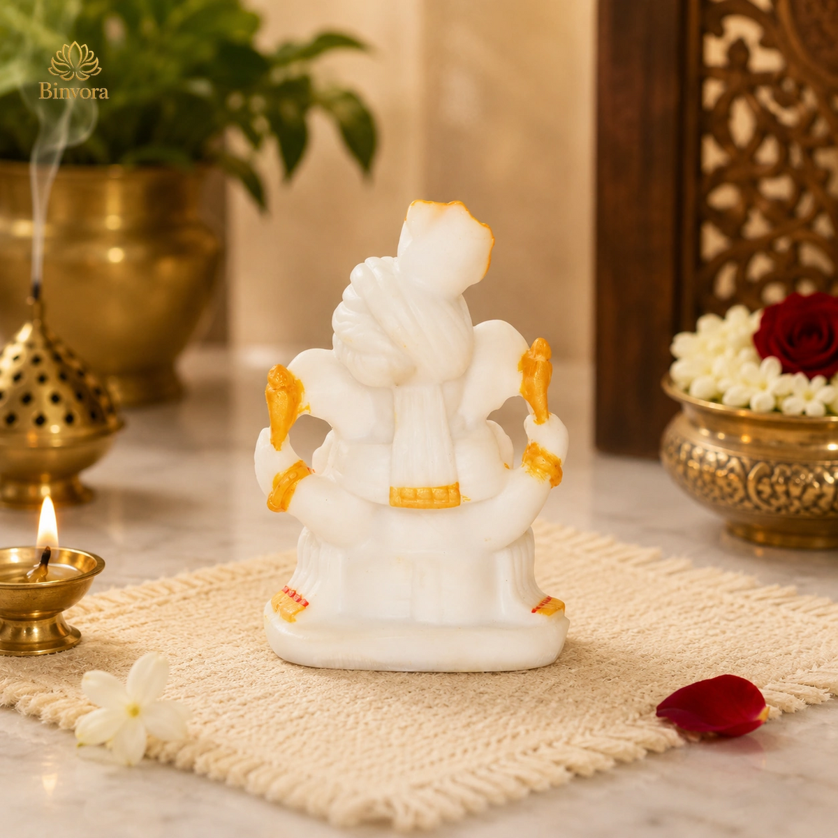 Marble Dust Matte Finish Lord Pagdi Ganesh Murti for Home Temple, Office& Gifting.