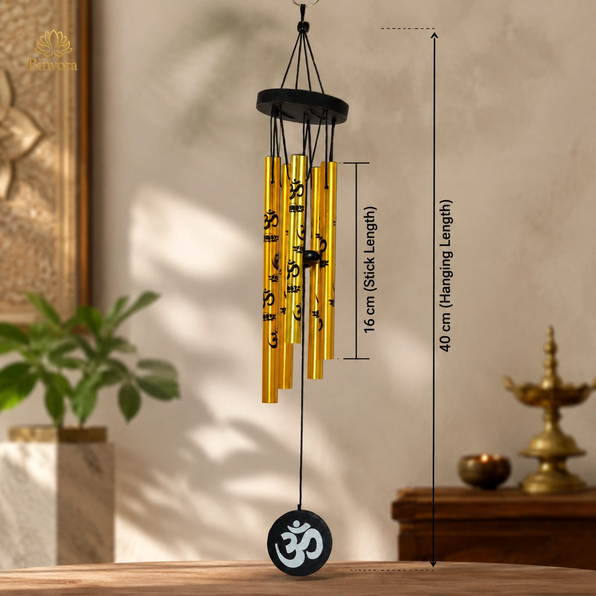 Golden Metal Om Wind Chime – Elegant Spiritual Hanging for Home & Décor | Ideal for Gifting | Feng Shui - Vastu
