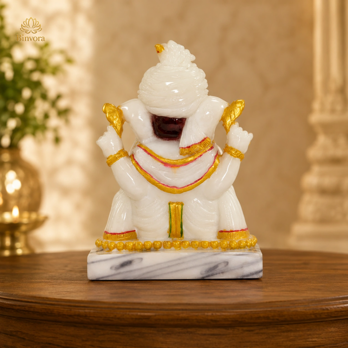 Glossy Dust Marble Ganesha Idol with Base |Home Temple, Pooja Decor, Gifting