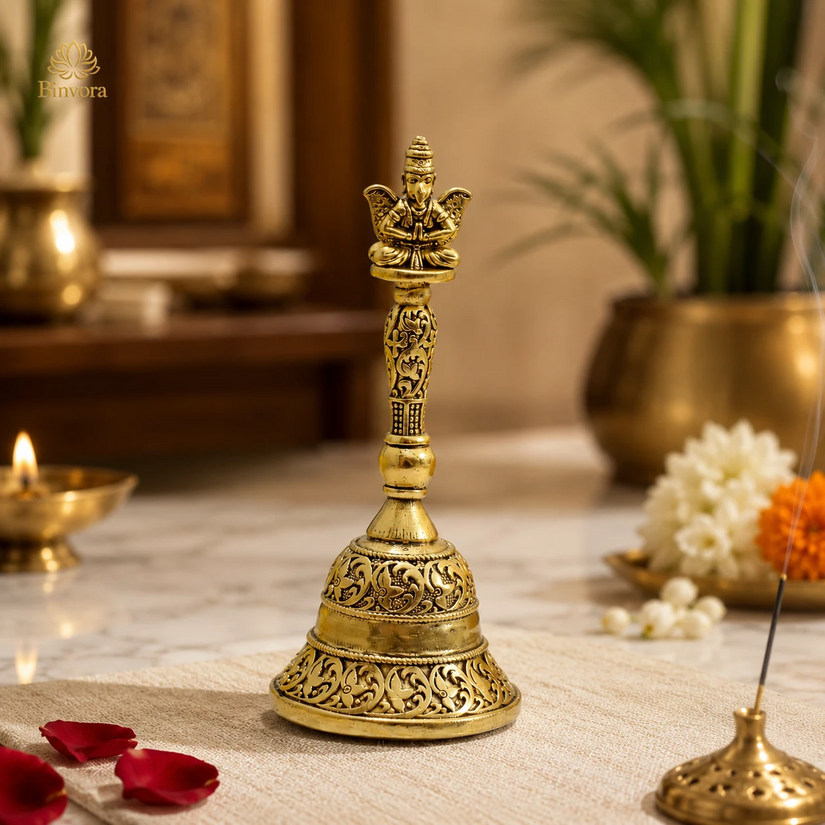 Handcrafted Brass Garud Ghanti for Vastu & Pooja | Temple Bell | Home Mandir