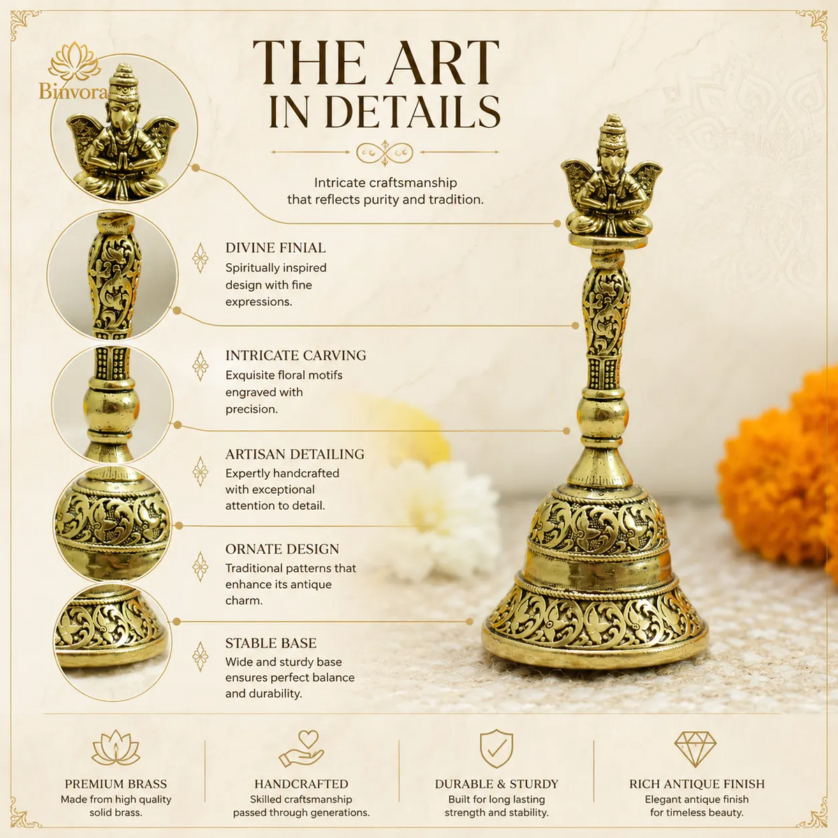 Handcrafted Brass Garud Ghanti for Vastu & Pooja | Temple Bell | Home Mandir