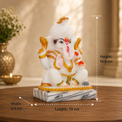 Glossy Dust Marble Ganesha Idol with Base |Home Temple, Pooja Decor, Gifting