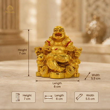 Feng Shui Laughing Buddha Sitting On Chair Ingot, Sitting with Money Coin Statue for Good Luck