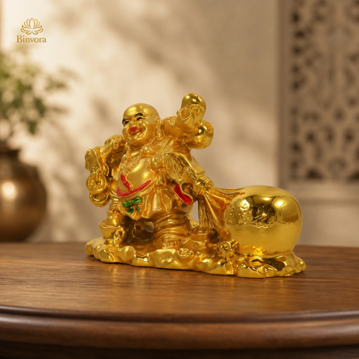 Vastu Feng Shui Potli Laughing Buddha for Good Luck with Money Bag