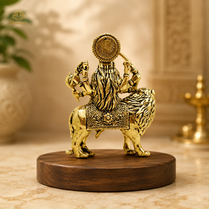 3 Inch Brass Maa Durga Idol on Lion | Hindu Goddess Durga Murti
