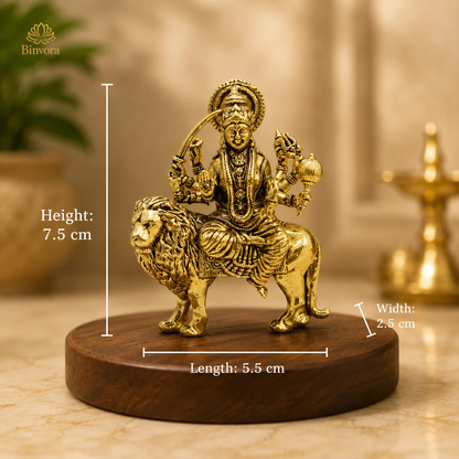 3 Inch Brass Maa Durga Idol on Lion | Hindu Goddess Durga Murti