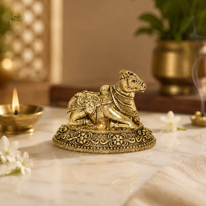 Antique Brass 1.5 Inch  Nandi Idol for Home Temple & Pooja Room.