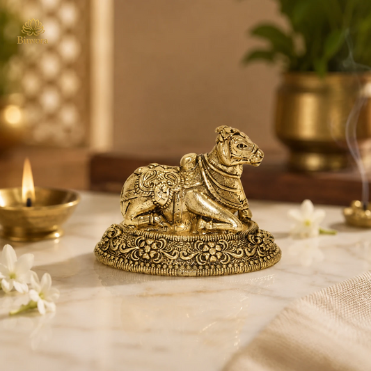Antique Brass 1.5 Inch  Nandi Idol for Home Temple & Pooja Room.