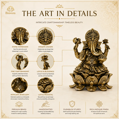 Brass 4 Inch Ganesh Idol - Premium Brass Murti for Mandir, Luxury Home Decor.