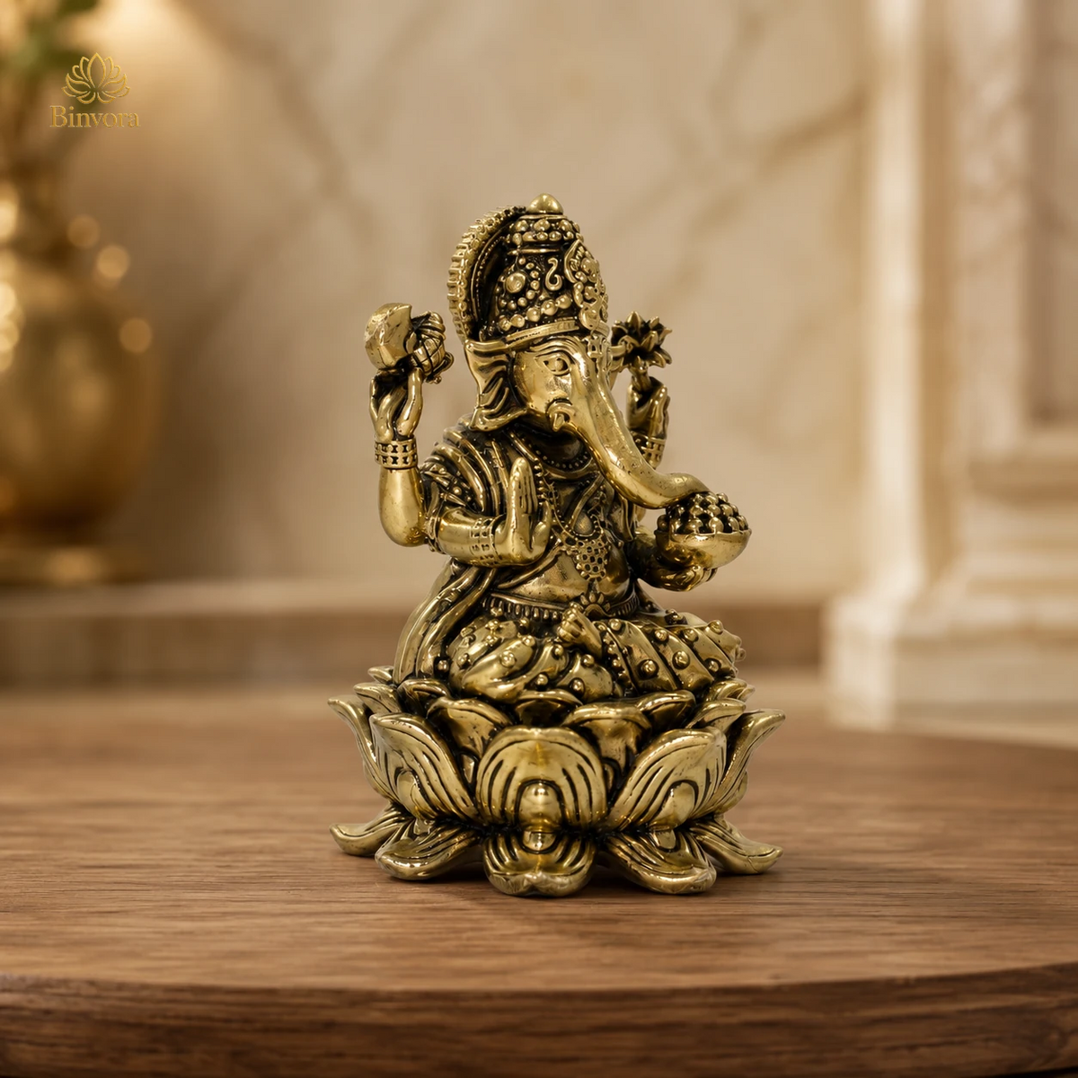 Brass 4 Inch Ganesh Idol - Premium Brass Murti for Mandir, Luxury Home Decor.