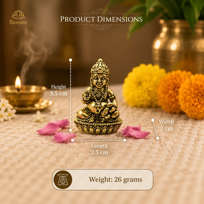 Brass Kubera God Sitting Idol, Lord of Wealth & Prosperity.