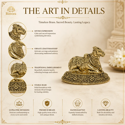 Antique Brass 1.5 Inch  Nandi Idol for Home Temple & Pooja Room.