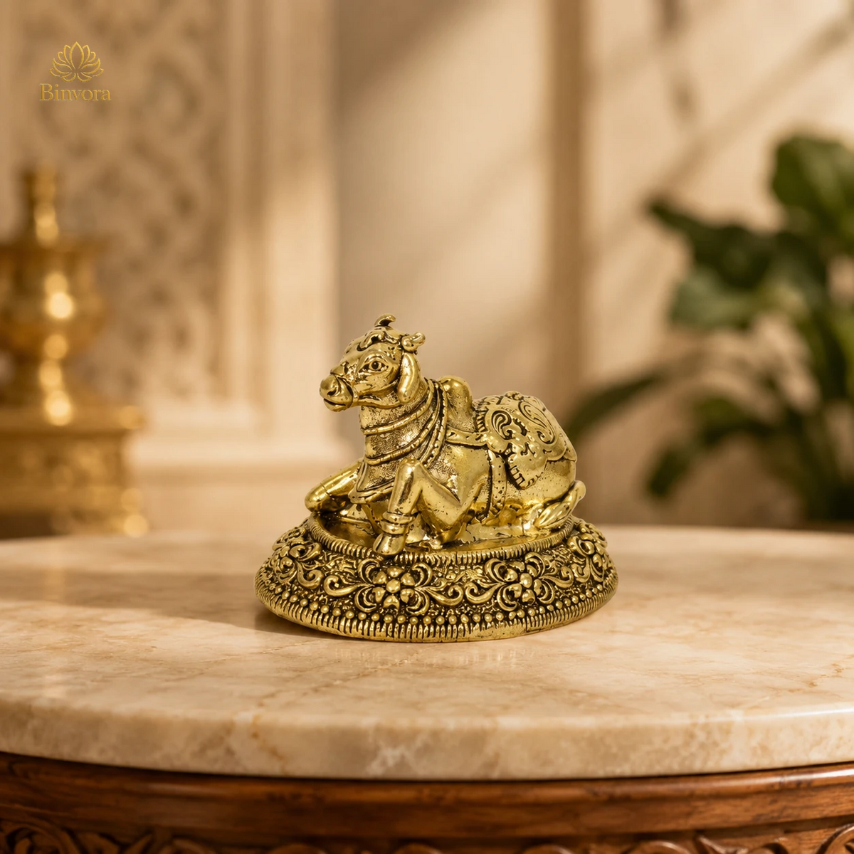 Antique Brass 1.5 Inch  Nandi Idol for Home Temple & Pooja Room.