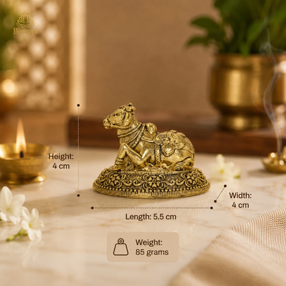 Antique Brass 1.5 Inch  Nandi Idol for Home Temple & Pooja Room.