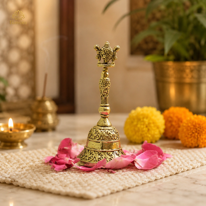 Handcrafted Brass Temple Bell with Shankh – for Home & Temple