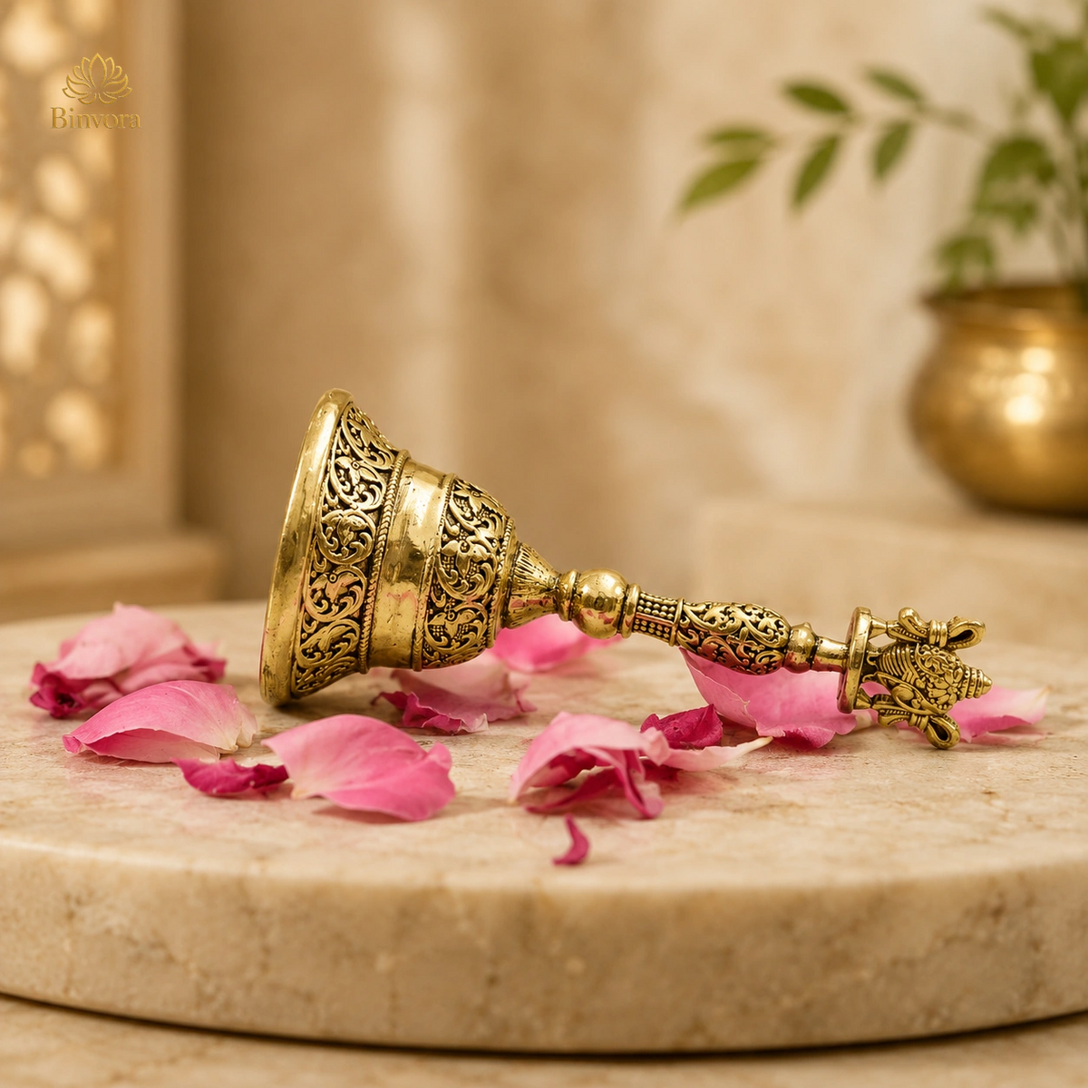 Handcrafted Brass Temple Bell with Shankh – for Home & Temple