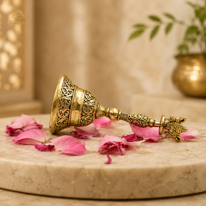 Handcrafted Brass Temple Bell with Shankh – for Home & Temple