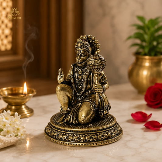 Brass Hanuman Ji Idol for Car Dashboard, Puja Room & Home Decor