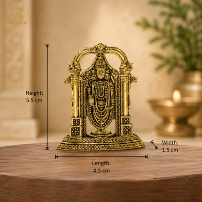 Handcrafted Brass Tirupati Balaji Idol with Ornate Arch | Lord Venkateswara Statue for Home Temple, Pooja, Vastu & Housewarming Gift