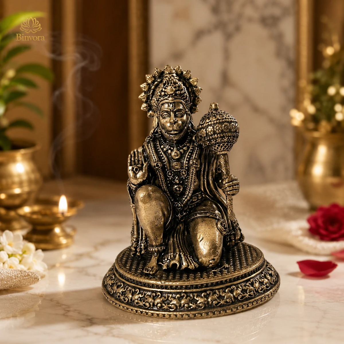 Brass Hanuman Ji Idol for Car Dashboard, Puja Room & Home Decor