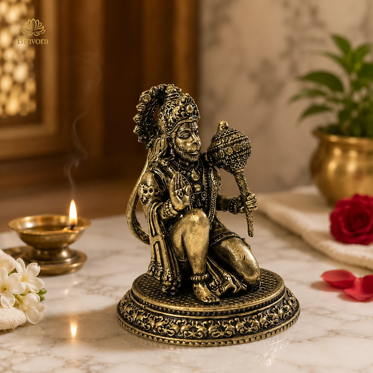 Brass Hanuman Ji Idol for Car Dashboard, Puja Room & Home Decor