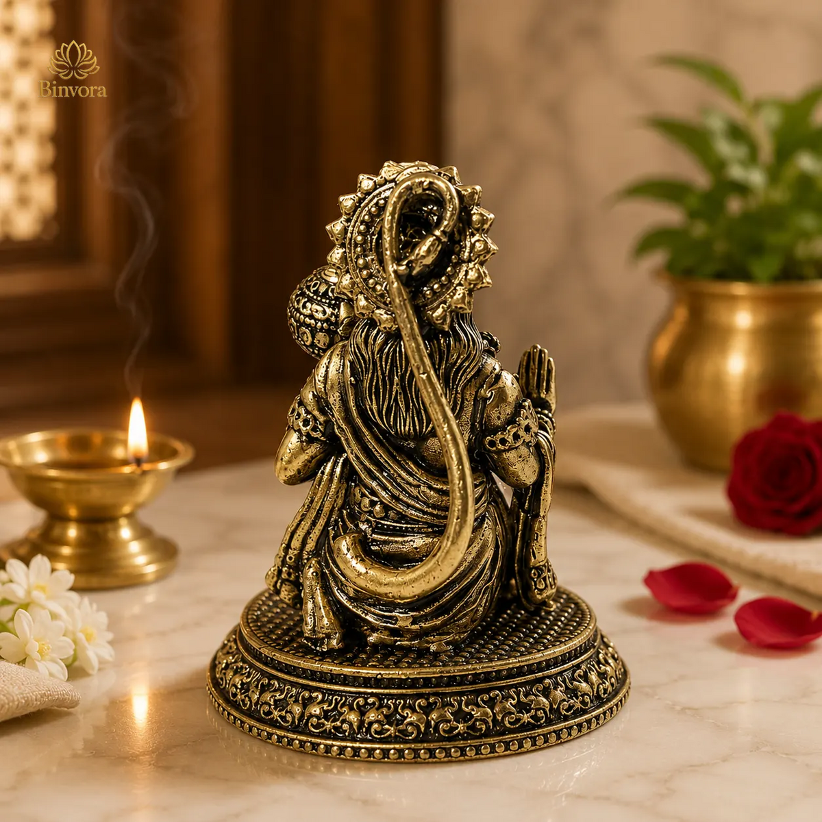 Brass Hanuman Ji Idol for Car Dashboard, Puja Room & Home Decor