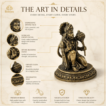 Brass Hanuman Ji Idol for Car Dashboard, Puja Room & Home Decor