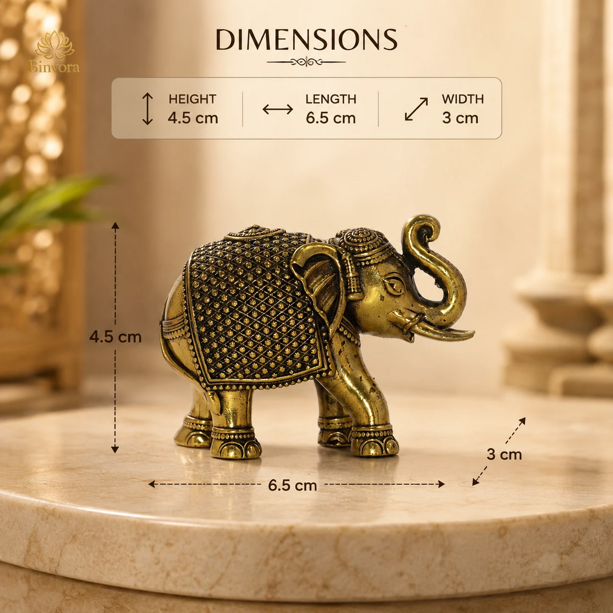 1.7 Inch Royal Brass Elephant Showpiece – Antique Finish Decorative Idol | Home Décor | Office Décor | Gifting.