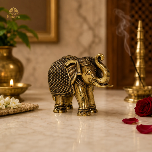 1.7 Inch Royal Brass Elephant Showpiece – Antique Finish Decorative Idol | Home Décor | Office Décor | Gifting.