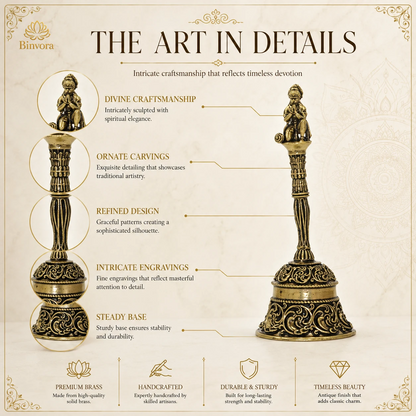 Antique Brass 4 Inch  Lord Hanuman Hand Bell – Traditional Pooja Bell | Spiritual Décor | Gifting.