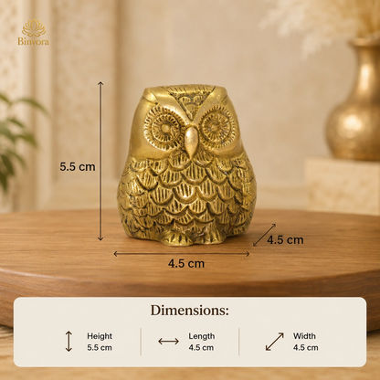 Brass Golden 2.1 Inch Owl Showpiece for Home Décor, Living Room Decor, Vastu, Gifting, , Feng shui.