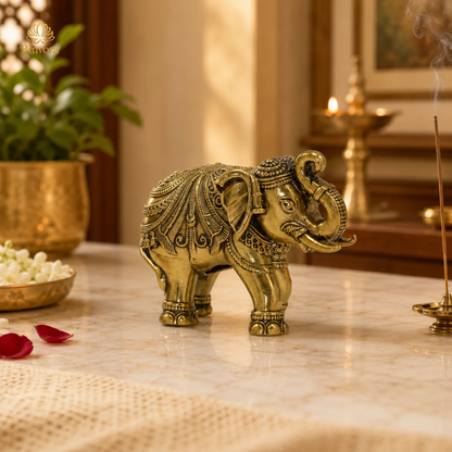 1.7 Inch, Antique Brass Elephant Figurine – Symbol of Good Luck & Prosperity