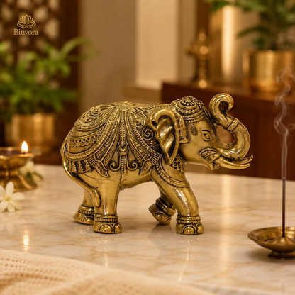 1.7 Inch, Antique Brass Elephant Figurine – Symbol of Good Luck & Prosperity