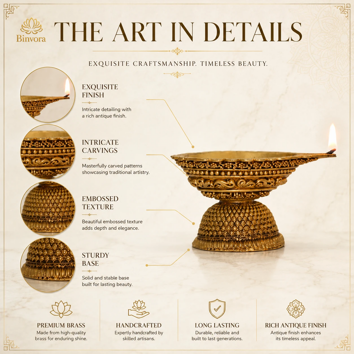 Traditional Brass 1.5 Inch Pedestal Diya with Unique Design for Home Temple & Pooja