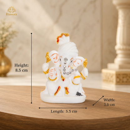 Marble Dust Matte Finish Lord Pagdi Ganesh Murti for Home Temple, Office& Gifting.