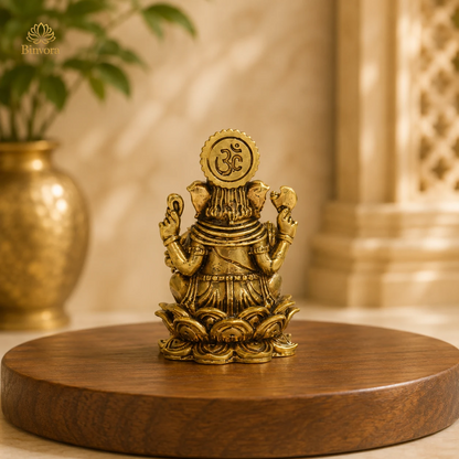 Pure Brass Lakshmi Ganesh Idol on Lotus – Handcrafted Murti for Home Temple, Office Decor, Vastu & Festive Gifting