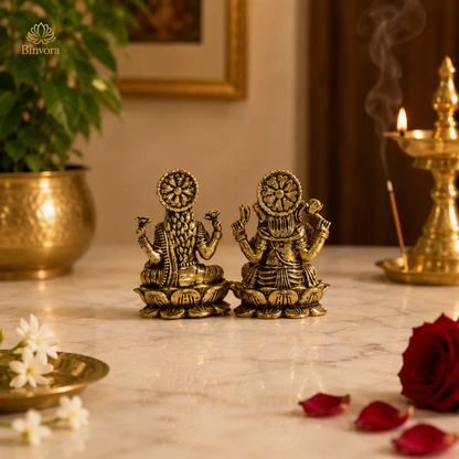 Mini Brass 1 Inch Lakshmi Ganesh Idol Set for Diwali Puja, Home Temple & Spiritual Décor