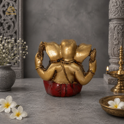 Antique Gold Painted Ganesha Idol (3 Inch) for Pooja Room, Home Decor, Office Desk