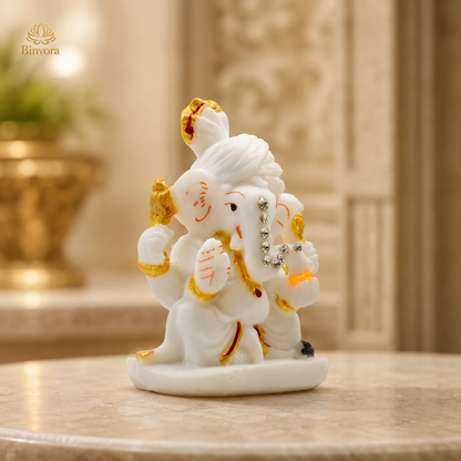 Marble Dust Matte Finish Lord Pagdi Ganesh Murti for Home Temple, Office& Gifting.