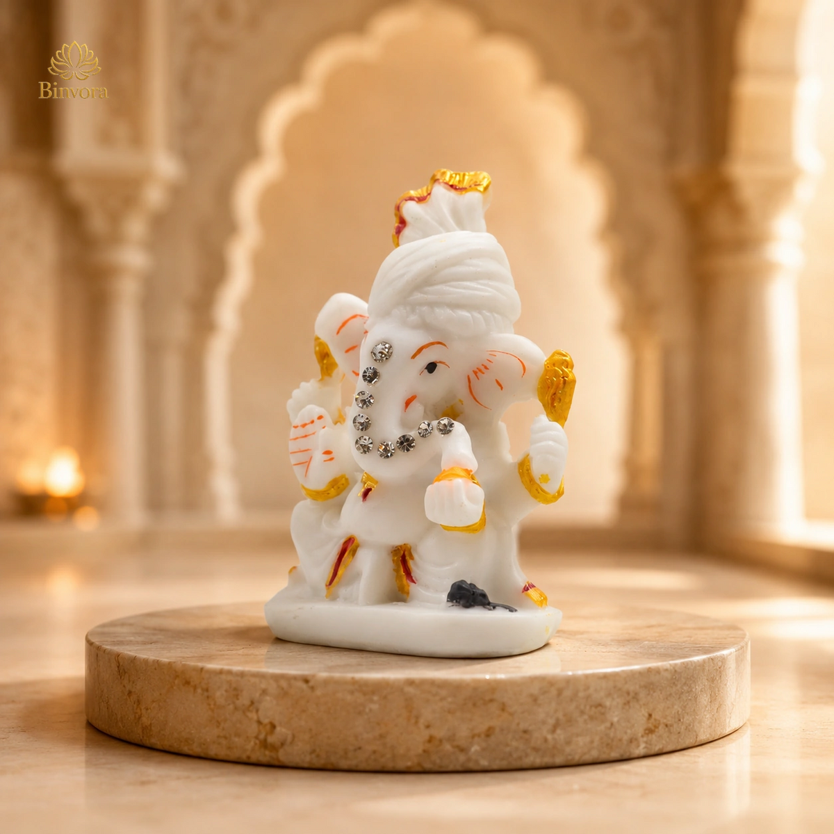 Marble Dust Matte Finish Lord Pagdi Ganesh Murti for Home Temple, Office& Gifting.