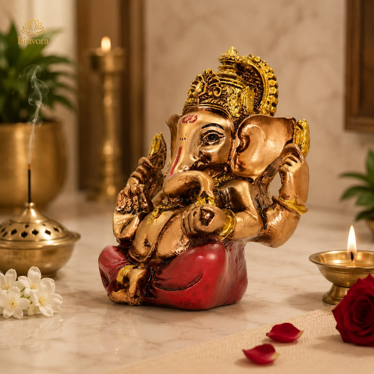 4.3 Inch Lord Ganesha Resin Idol for Home Decor & Pooja | Decorative Ganpati Murti | Vastu & Gifting Statue