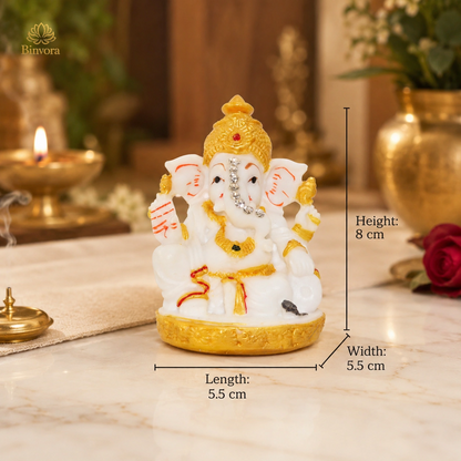 Marble Dust Matte Finish Lord Ganesh Idol for Home Temple, Diwali Gift.
