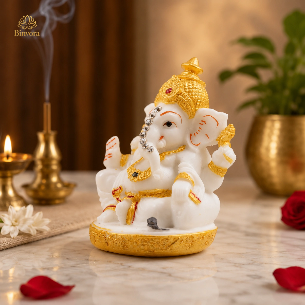 Marble Dust Matte Finish Lord Ganesh Idol for Home Temple, Diwali Gift.