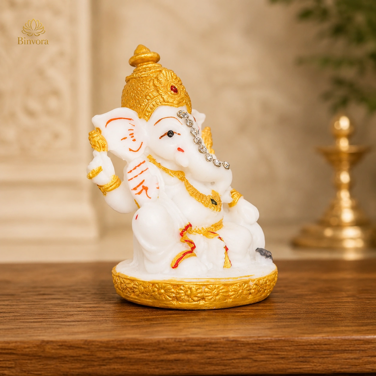 Marble Dust Matte Finish Lord Ganesh Idol for Home Temple, Diwali Gift.