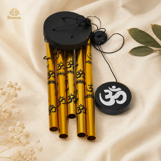 Golden Metal Om Wind Chime – Elegant Spiritual Hanging for Home & Décor | Ideal for Gifting | Feng Shui - Vastu