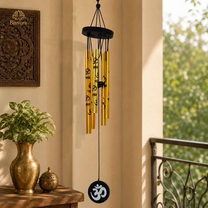 Golden Metal Om Wind Chime – Elegant Spiritual Hanging for Home & Décor | Ideal for Gifting | Feng Shui - Vastu