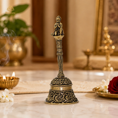 Antique Brass 4 Inch  Lord Hanuman Hand Bell – Traditional Pooja Bell | Spiritual Décor | Gifting.