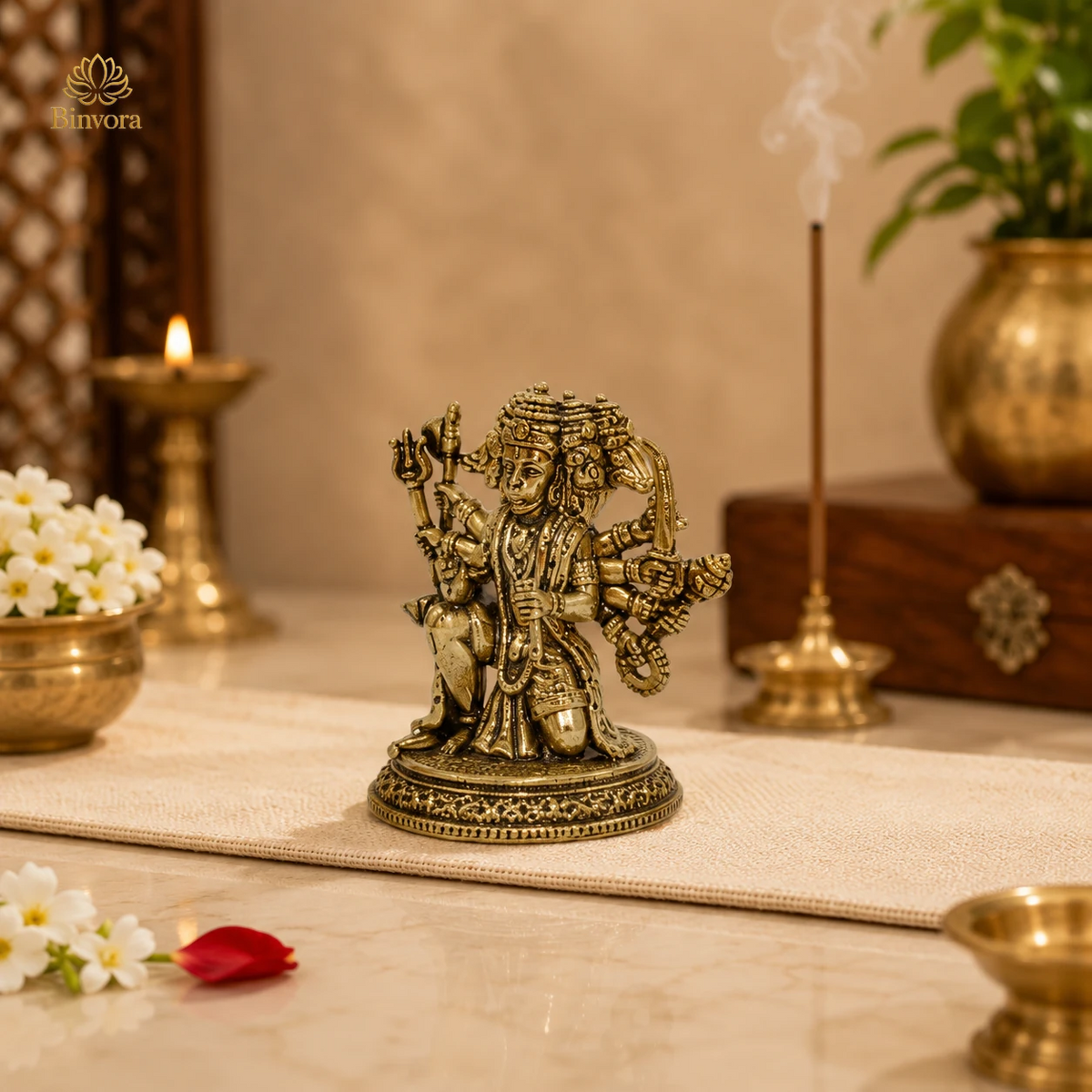 Pocket-Friendly Panchmukhi Hanuman Brass Murti – Compact 3.2 cm Devotional Idol