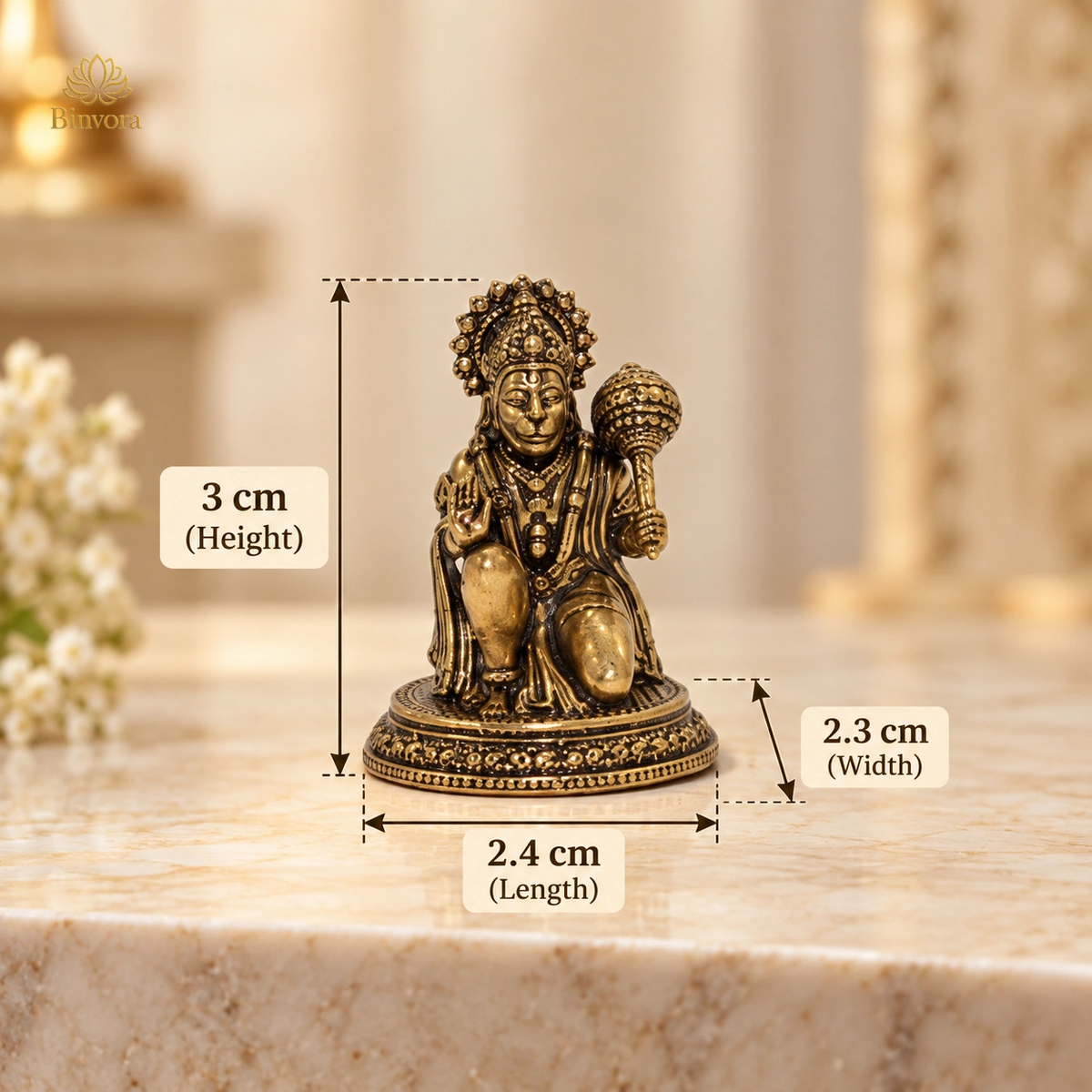 Antique Brass Hanuman Murti for Home Temple, पूजा, Meditation & Spiritual Decor – 3 cm Compact Idol